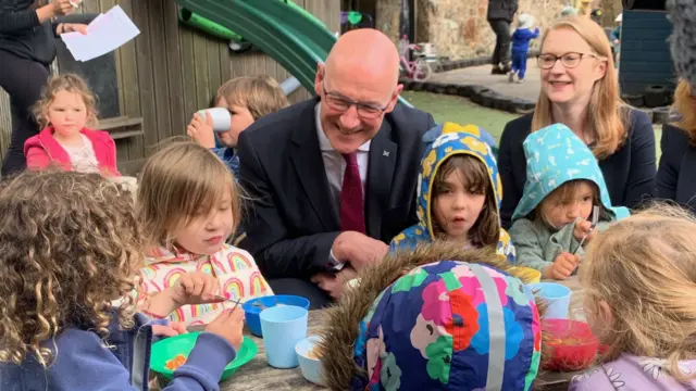 John Swinney at a nursery in Newhaven