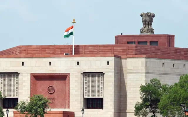 The new Parliament building on the eve of a special session on September 17, 2023 in New Delhi, India.