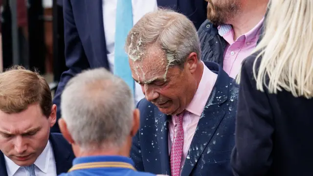 Nigel Farage after a milkshake was thrown at him in Clacton on Tuesday