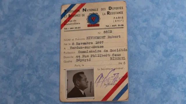 Robert Nivromont's internment card