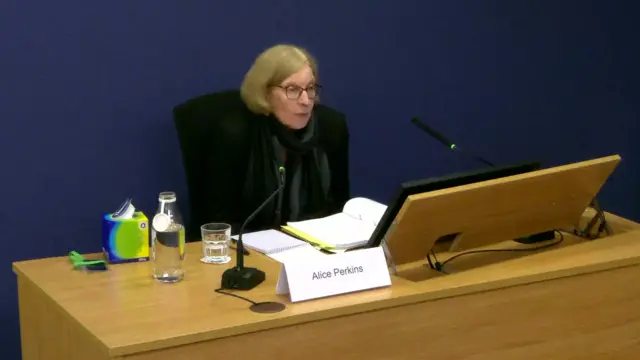 Alice Perkins speaks to the inquiry