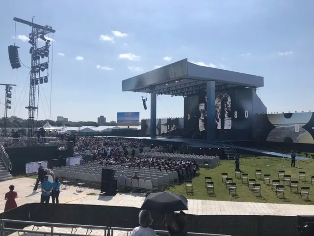 The D-Day stage and rows of seating in front of it