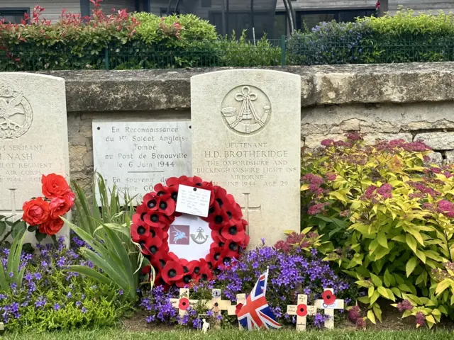 The grave of Margaret Brotheridge’s father Lt Den Brotheridge