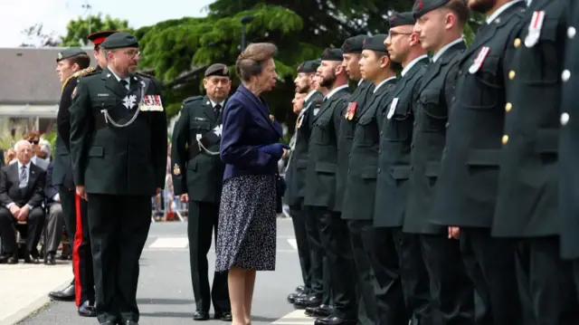 Princess Anne inspecting soldiers