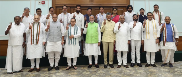 The BJP shared a photo of Modi and other BJP leaders with their allies