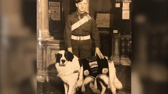 Fritz the dog with a soldier