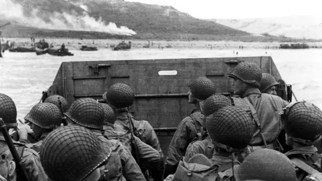 Archive picture in US Army troops in a landing craft