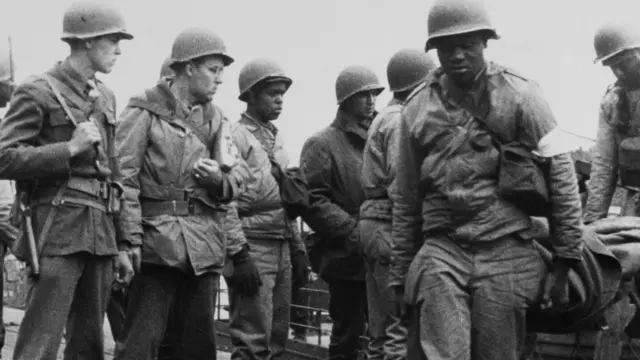 Allied casualties awaiting evacuation after they were wounded in the Battle of Normandy