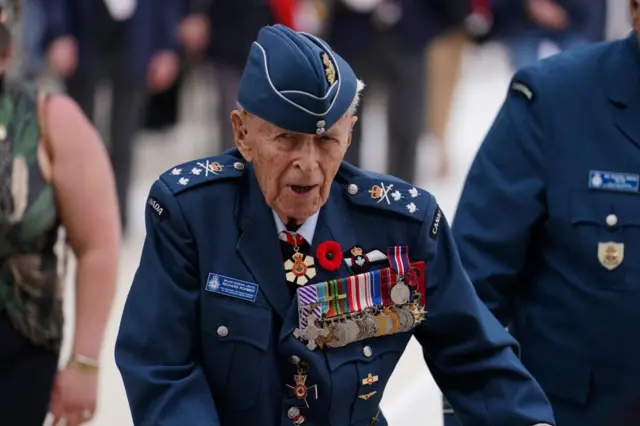 Canada's most decorated military veteran, Major-General Richard Rohmer, attends the Normandy Memorial