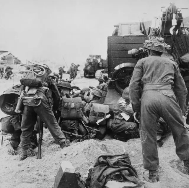 British soldiers on Sword beach on D-Day
