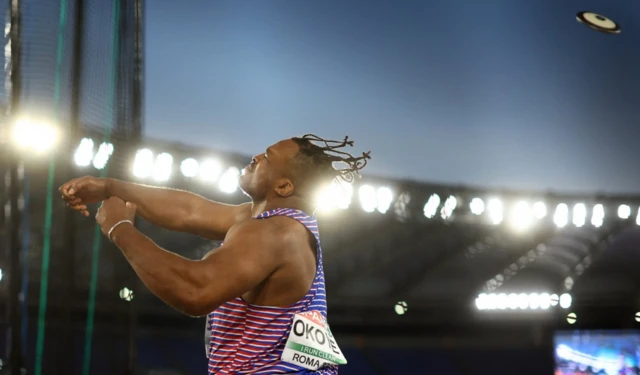 Britain's Lawrence Okoye in action