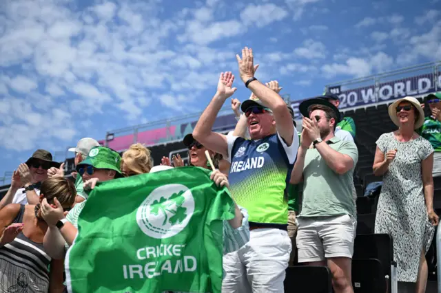 Ireland fans celebrate a wicket