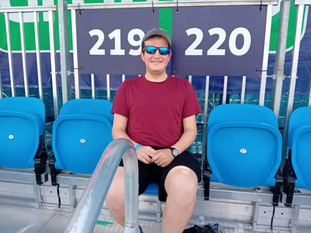 Jonathan from New Jersey at his first cricket match during the Men's T20 World Cup