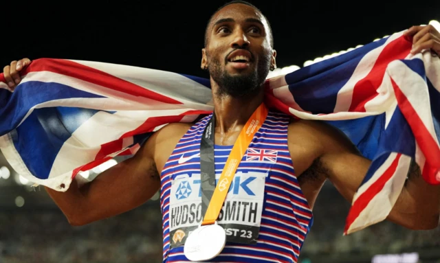 Silver medallist Britain's Matthew Hudson-Smith celebrates after the final at the 2022  - World Athletics Championship in Budapest