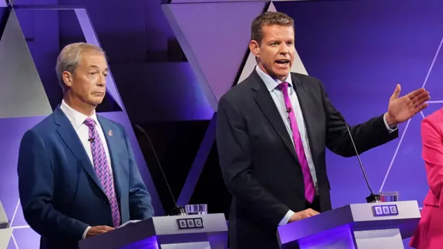 (left-right) Reform UK leader Nigel Farage, leader of Plaid Cymru Rhun ap Iorwerth