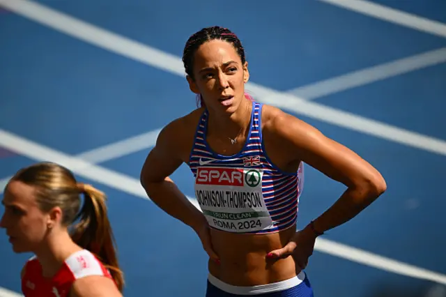 Katarina Johnson-Thompson of Great Britain reacts