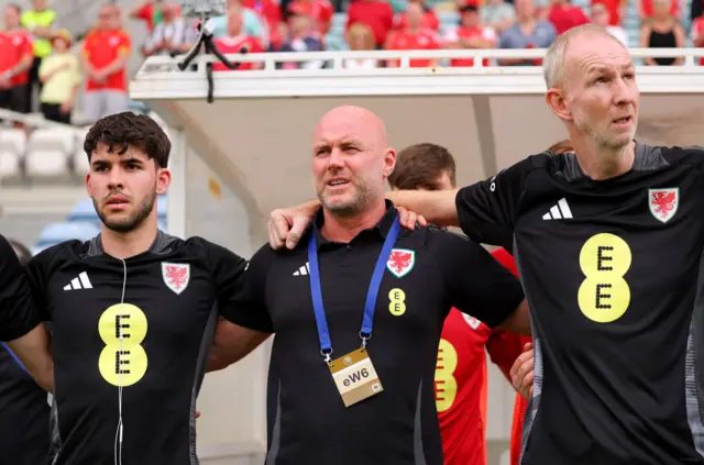 Rob Page and his staff before the Gibraltar friendly