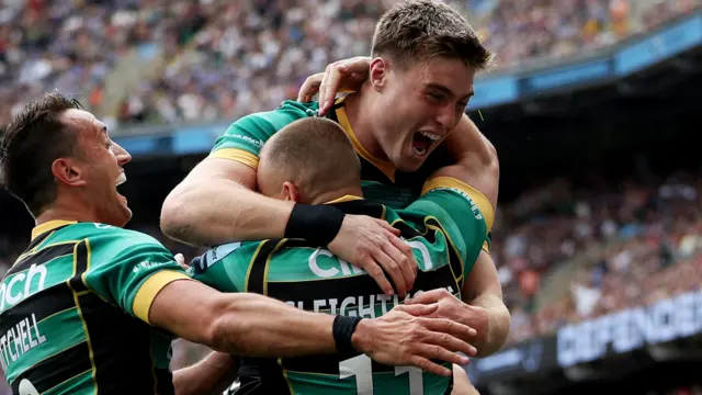 Northampton celebrate scoring try