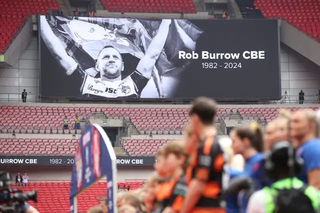 Rob Burrow tribute image on the big screen at Wembley