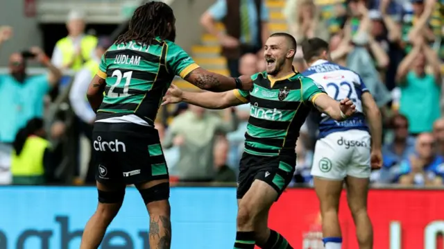 Northampton celebrate scoring try