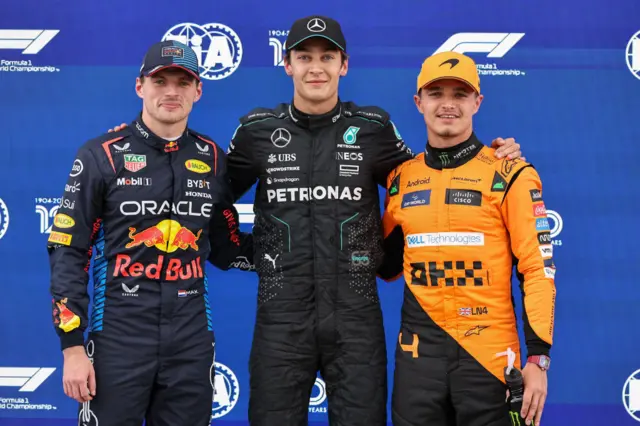 Max Verstappen, George Russell and Lando Norris