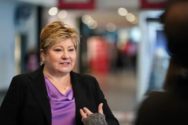 Emily Thornberry speaks into a microphone