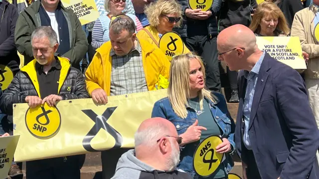 John Swinney speaks to SNP supporters