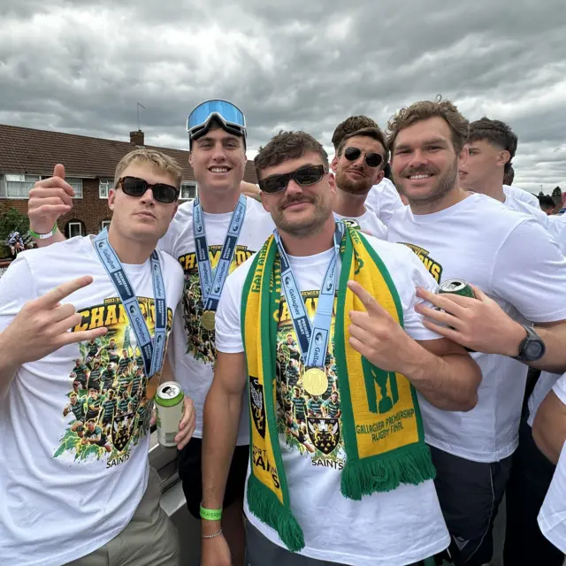 Northampton Saints players on the bus