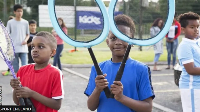 Children with tennis rackets