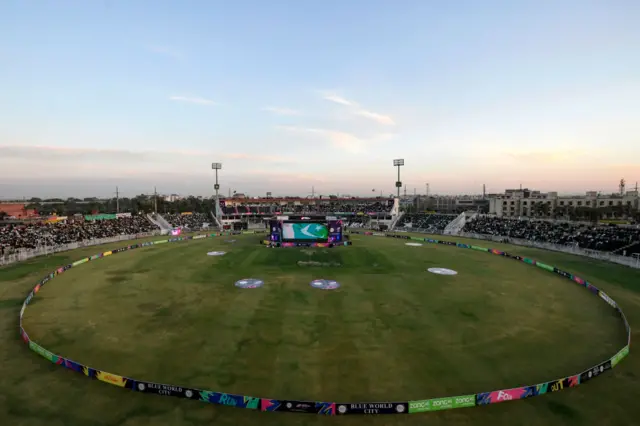 Pakistani cricket fans seated on the stands watch a live telecast at the Rawalpindi Cricket Stadium in Rawalpindi on June 9, 2024, screening the 2024 ICC men's Twenty20 World Cup group A cricket match between Pakistan and India in New York