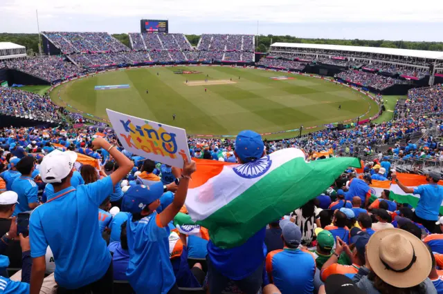 A general view from the top of the stands during the India v Pakistan game