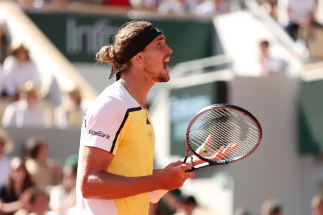 Alexander Zverev shouting in frustration