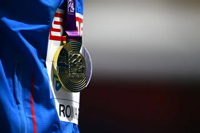 Detailed look at a gold medal from the 2024 European Athletics Championships