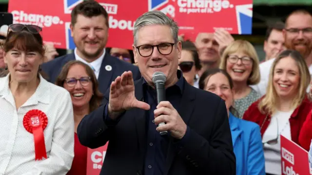 British opposition Labour Party leader Keir Starmer speaks during a Labour general election campaign event, at Hitchin Town Football Club, in Hitchin, Britain, July 1, 2024.