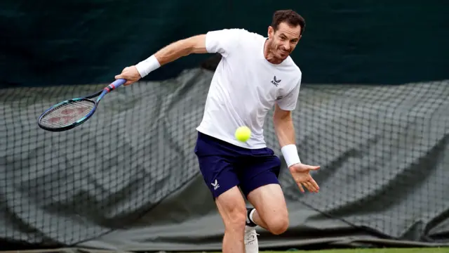 Andy Murray practises at Wimbledon