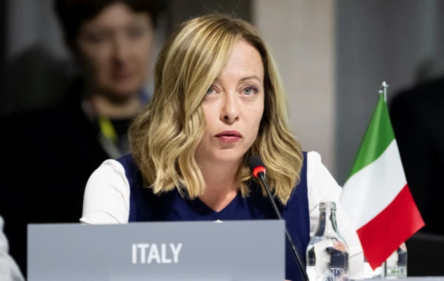 Prime Minister Giorgia Meloni of Italy attends the plenary session during the Summit on peace in Ukraine, in Stansstad near Lucerne