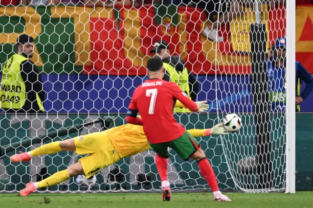 Jan Oblak saves Cristiano Ronaldo's penalty.