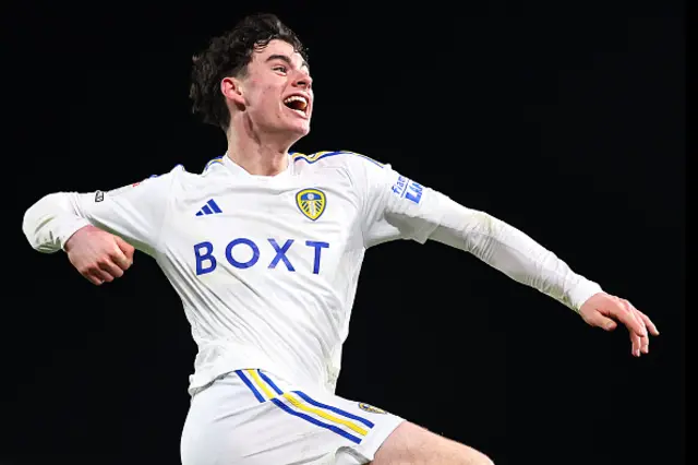 Archie Gray of Leeds United celebrates