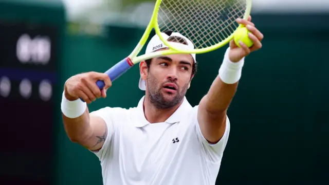 Matteo Berrettini serves at Wimbledon