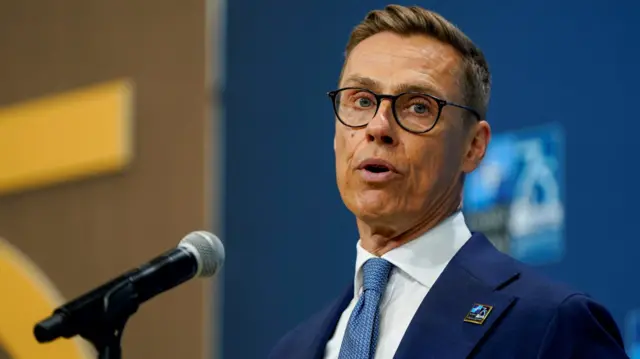 Finland President Alexander Stubb at a Nato press conference