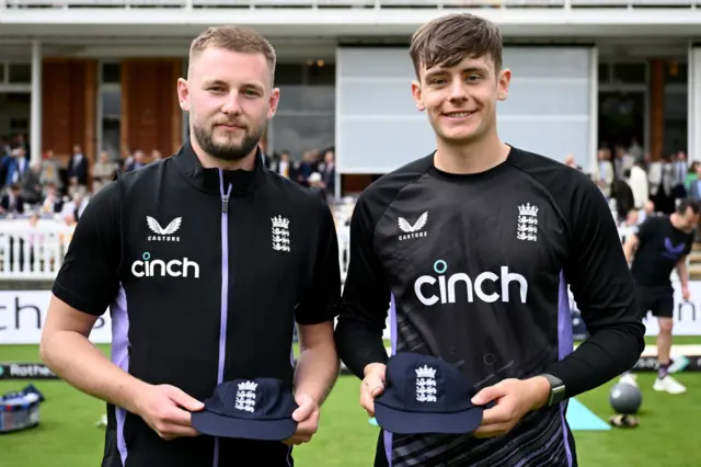 Gus Atkinson, left, and Jamie Smith with their first Test caps