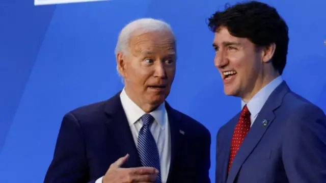 US President Joe Biden (left) and Canadian Prime Minister Justin Trudeau at Nato's summit in Washington DC. Photo: 9 July 2024