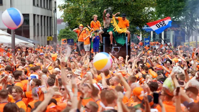 Netherlands fans ahead of the UEFA Euro 2024, semi-final match between England and the Netherlands at the BVB Stadion Dortmund in Dortmund, Germany