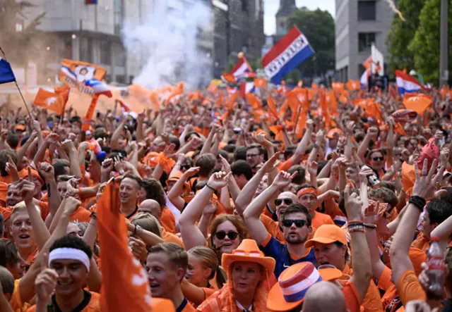 Scenes in Dortmund, where Netherlands fans have taken over