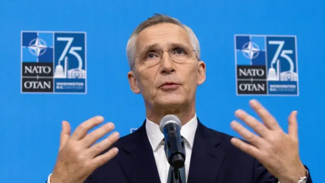 Nato Secretary General Jens Stoltenberg speaks at Nato's summit in Washington DC. Photo: 10 July 2024