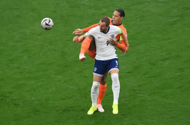 Virgil van Dijk challenging Harry Kane