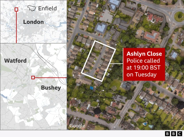 Map showing Bushey on map of London