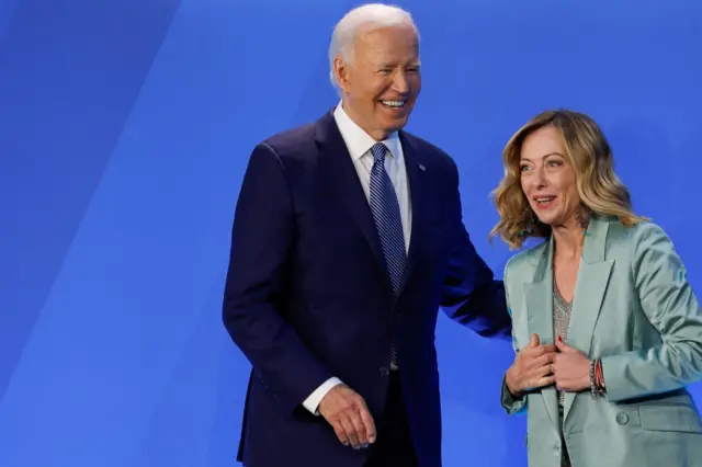 US President Joe Biden (left) and Italy's Prime Minister Giorgia Meloni