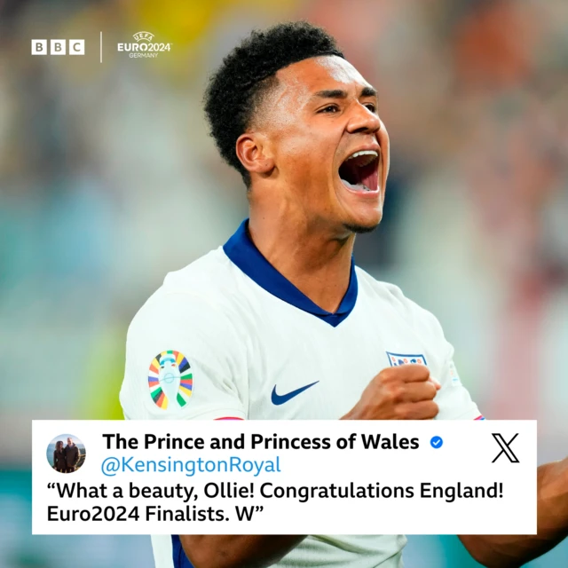 Graphic of Prince William's tweet to Ollie Watkins