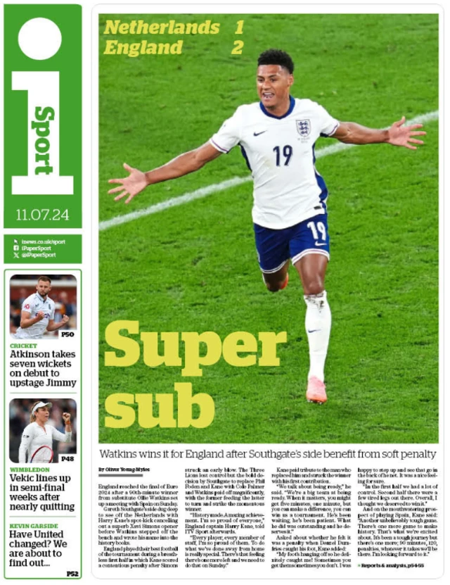 Back page of the i on 17 July 2024